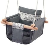 Huitich baby fabric swing with wooden frame in gray with decorative patterns for comfortable playtime
